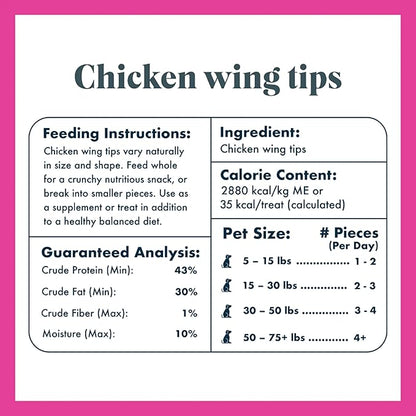 King Lou Pets - Whole Chicken Wing Tips - Dehydrated Raw Chicken Dog Treats and Cat Treats - USA-Made Pet Treats - Rich in Collagen, Glucosamine, Chondroitin for Hip and Joint Health - 30 Count