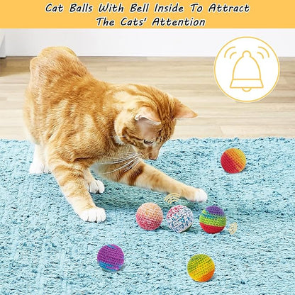 Retro Shaw Cat Toys Balls, Woolen Yarn Cat Ball Toy with Bell Inside, Kitten Toys for Indoor Cats, Interactive Cat Chew Toys for Kitty Kitten, 6 Pack