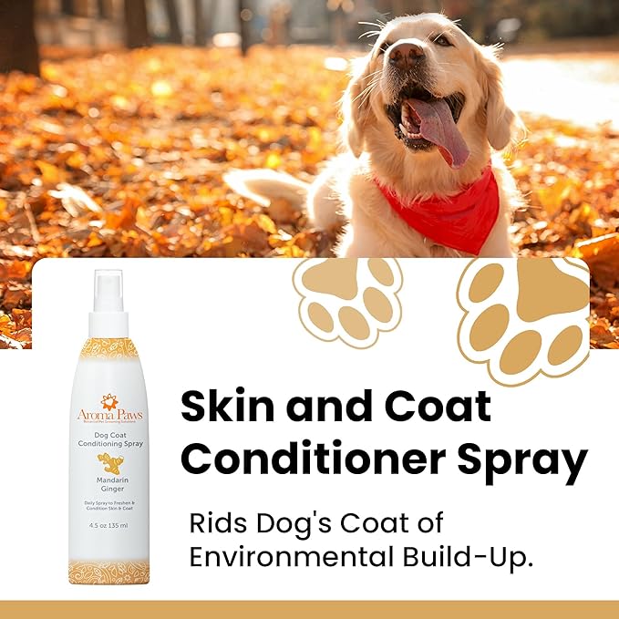 Scented Dog Coat Spray – Cleansing, Conditioning, Moisturizing – Toxin Free, Healthy Ingredients – Aromatic Grooming Puppy Spray – Loosens Knots, Tangles – 4.5 Oz., Mandarin Ginger