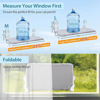 L&W BROS. 3Pc Heavy Duty Cat Window Perch, 50lb Load Foldable Hammock with Strong Suction Cups, Window Bed for Large & Multiple Cats (M 3Pc)