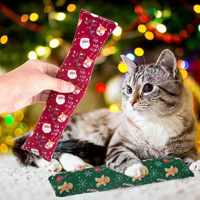 KOOLTAIL Cat Catnip Toys for Christmas, 3 Pack Durable Soft Kicker Toy Filled with Natural Catnip, Interactive Bite Resistant Chew Gift for Indoor Cats Kitten