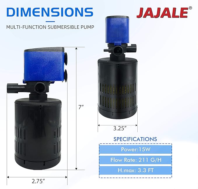 210 GPH Internal Filter Submersible Pump - 3 in 1 Aquarium Fish Tank Pump with Oxygenation, Filtration & Water Cycling, 3.3 ft max lift, 15W - 5 Pack