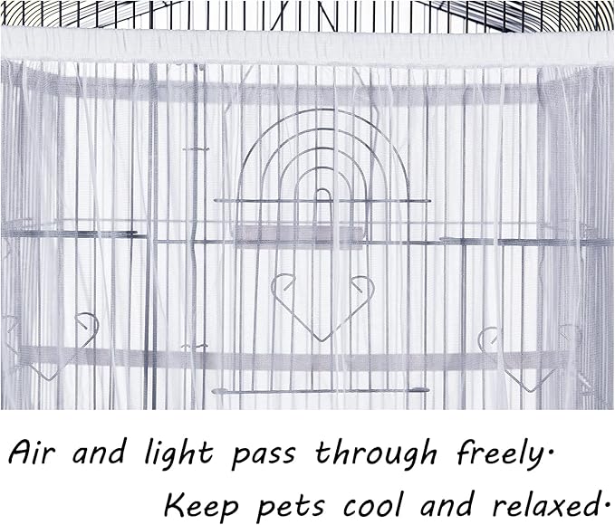 Tamu style Bird Cage Seed Catcher, Large, Stretchy Form Fitting Mesh Skirt Cover for Parrot Enclosures, Light and Breathable Fabric, Prevent Scatter and Mess, Reusable, Adjustable, Lightweight, White