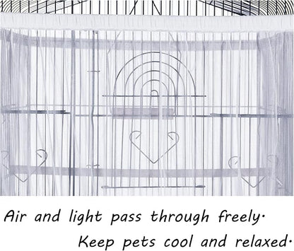 Tamu style Bird Cage Seed Catcher, Large, Stretchy Form Fitting Mesh Skirt Cover for Parrot Enclosures, Light and Breathable Fabric, Prevent Scatter and Mess, Reusable, Adjustable, Lightweight, White