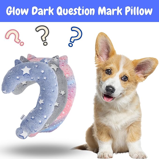 Dog Calming Pillow, Glow in The Dark Dog Put Head on, Soft Question Mark Pillows for Dogs, Kids, Adults, Washable Dog Bed Pillow, Cozy Dog Body Pillow Gifts (M Glow Blue)