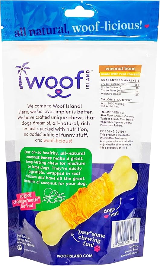 5" Coconut Dog Bones - Premium, All Natural Coconut Dog Treats - Healthy Puppy Treats & Vitamin Rich Rawhide Free Dog Chews - (with Real Chicken - 2 Pack)