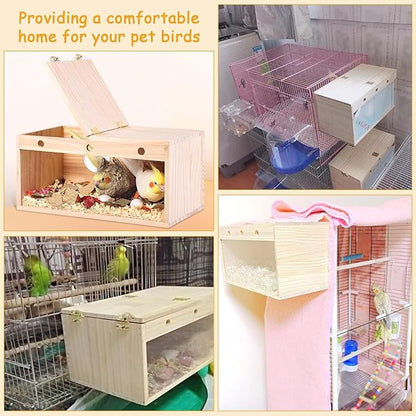 PINVNBY Large Natural Wood Parakeet Nesting Box Budgie Breeding Box Acrylic Bird Nest for Cage Transparent Panoramic for Birds, Parrots, Cockatiels, Lovebirds, Canaries (S: 7.87 x 4.72 x 4.72 inch)