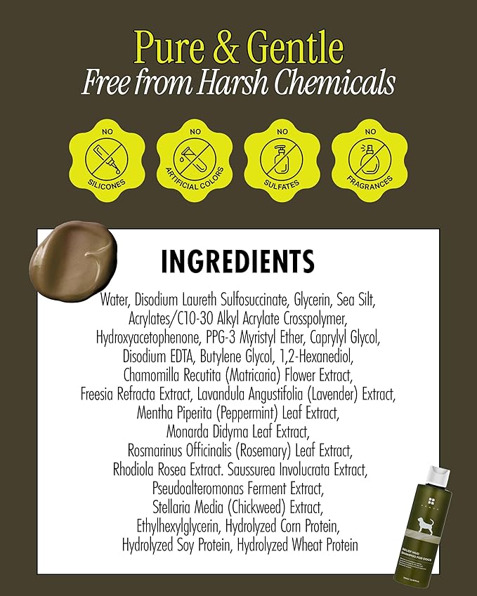 Relief Mud Shampoo for Dogs | Soothing, Hypoallergenic, Tearless Deodorizing Dog Shampoo w/Nourishing Extracts | for Dogs & Puppies (16.9 fl oz)