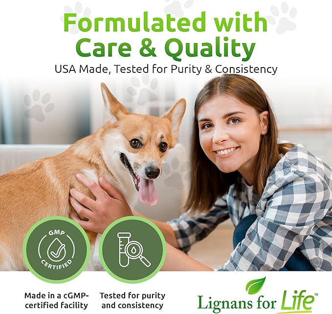 Lignans for Life Flaxseed Lignans for Dogs & People + SDG - Omega 3 Fatty Acids, High Fiber Antioxidants - Improve Shiny Coat, Digestive & Heart Health for Dogs, 35mg, 90 Flaxseed Capsules, 1 Pack
