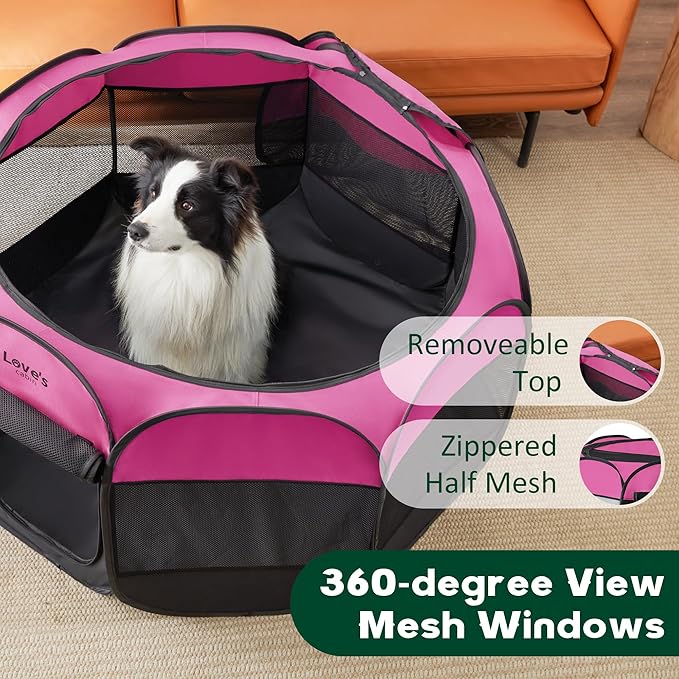 Love's cabin Pet Puppy Dog Playpen, Large Dog Tent Crates Cage Indoor/Outdoor, Portable Playpen for Cat, Foldable Pop Up Dog Kennel Playpen with Carring Case, Removable Zipper Top, Pink