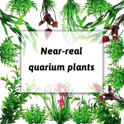 Fish Tank Accessories Aquarium Decorations Rock Plants, 20pcs Green Fish Tank Decorations Plants and Cave Rock Decoration Decor Set, Fish Tank Decor, Aquarium Decor Plastic Plants