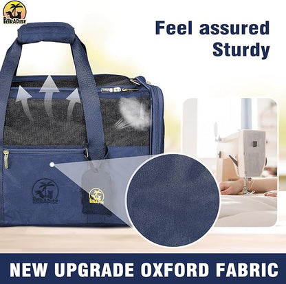 Luxury Pet Carrier for Dogs, Cats, Puppies - Airline TSA Approved, Durable Anti-Scratch Fabric, Soft-Sided, Consistent Airflow, Foldable Design, Cushion Pad, Travel (Navy Blue, Large)