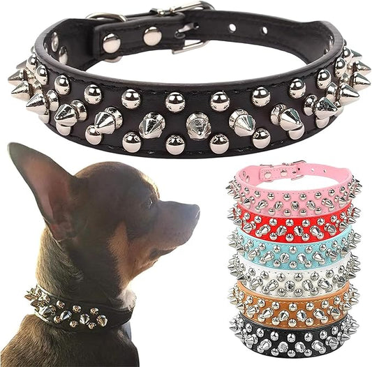 PETCARE Spiked Dog Collar Black Soft Pu Leather Funny Mushrooms Rivet Spike Studded Puppy Collar Adjustable Outdoor Pet Dog Collar for Small Medium Large Dogs Cats Chihuahua Pug Pit Bull Dog Collars