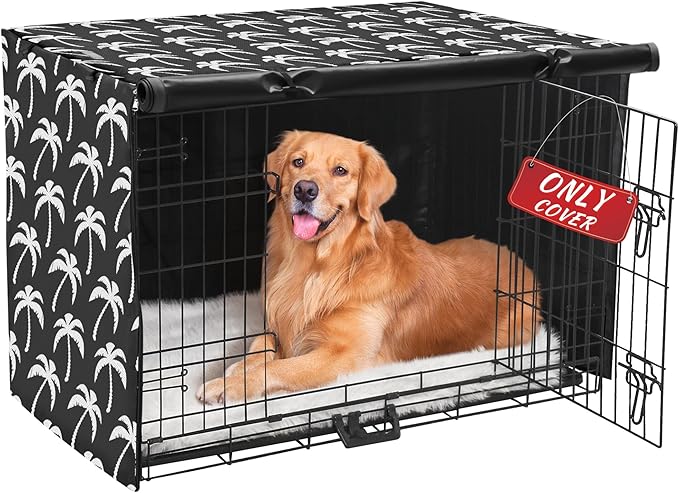 Akinerri Dog Crate Cover - Double Door Waterproof Pet Kennel Cover, Durable 600D Polyester Protective Cage Cover for 24/30/36/42/48 Inch Dog Crate - Blackprint
