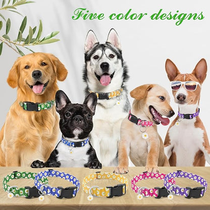 BiPawTi Green Dog Collars with Flower Floral - St. Patrick's Day Dog Collars for Puppies, Spring Dogs Collar for Girl Boy Female Dogs Pet, Cute Dog Collar with Pretty Daisies Charms (S, Green)