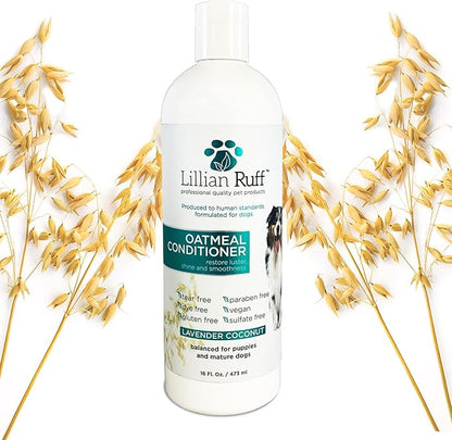 Lillian Ruff Calming Oatmeal Pet Conditioner for Dry Skin & Itch Relief with Aloe & Hydrating Essential Oils - Replenish Moisture & Deodorize - Soothing Conditioning for Normal/Sensitive Skin (16oz)
