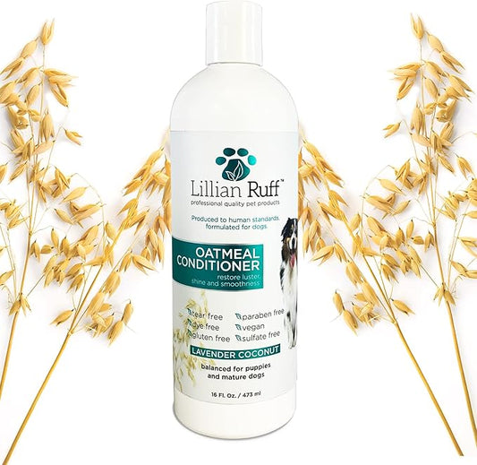Lillian Ruff Calming Oatmeal Pet Conditioner for Dry Skin & Itch Relief with Aloe & Hydrating Essential Oils - Replenish Moisture & Deodorize - Soothing Conditioning for Normal/Sensitive Skin (16oz)