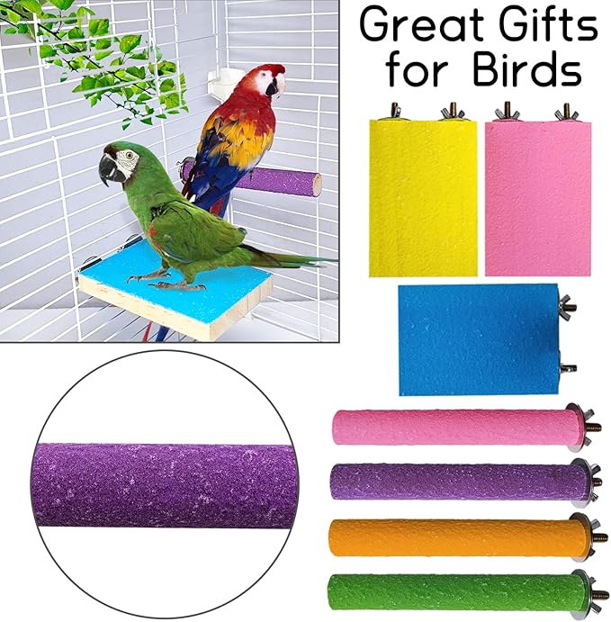7 PCS Parrot Perch Stand Natural Wood Bird Perch Stand Platform Paw Grinding Sticks Cage Accessories Exercise Toys for Budgies Parakeets Cockatiels Conures Lovebirds