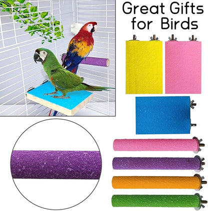 7 PCS Parrot Perch Stand Natural Wood Bird Perch Stand Platform Paw Grinding Sticks Cage Accessories Exercise Toys for Budgies Parakeets Cockatiels Conures Lovebirds