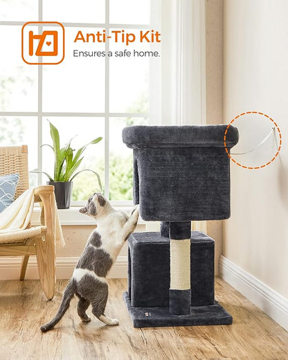 Feandrea Cat Tree, 33.1-Inch Cat Tower, L, Cat Condo for Large Cats up to 16 lb, Large Cat Perch, 2 Cat Caves, Scratching Post, Smoky Gray UPCT61G