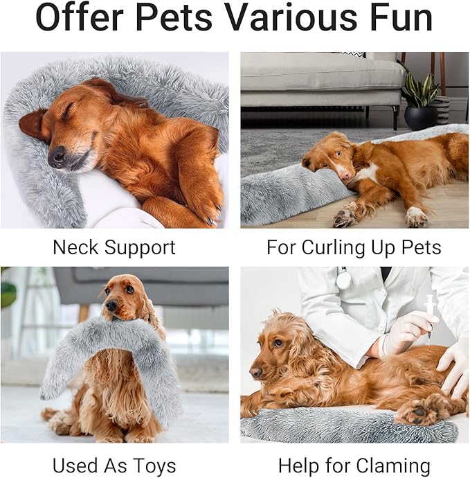 HOMBYS Extra Large Dog Pillow 35x6 Inches with Moldable Function for Latge & Medium Dogs, Soft Faux Fur Dog Neck Pillow for Anxiety Relief, Oversized Pet Calming Pillow for Dogs, Cats-Washable