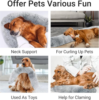 HOMBYS Extra Large Dog Pillow 35x6 Inches with Moldable Function for Latge & Medium Dogs, Soft Faux Fur Dog Neck Pillow for Anxiety Relief, Oversized Pet Calming Pillow for Dogs, Cats-Washable