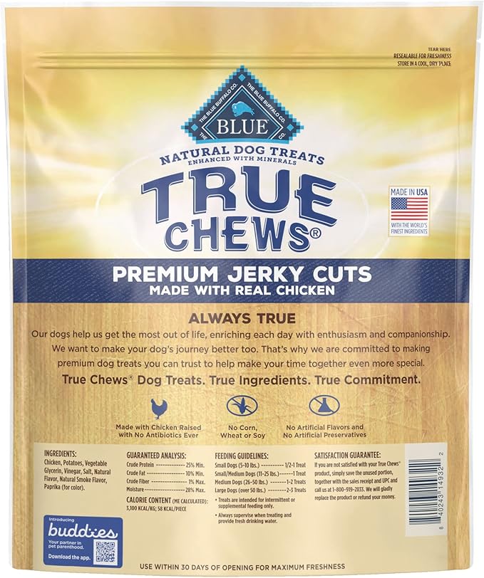 Blue Buffalo True Chews Premium Jerky Cuts Dog Treats, Made in the USA with Natural Ingredients, Chicken, 32-oz Bag