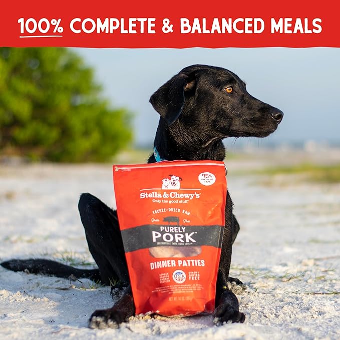 Stella & Chewy's Freeze Dried Raw Dinner Patties  Grain Free Dog Food, Protein Rich Purely Pork Recipe  14 oz Bag (Packaging may vary)