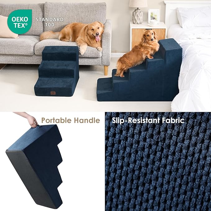 EHEYCIGA Dog Stairs for High Beds 22.5" H, 5-Step Dog Steps for Small Dogs and Cats, Slope Pet Steps with Non-Slip Bottom, Navy