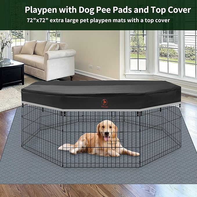 PJYuCien Dog Playpen - Foldable Puppy Playpen, 30" H Dog Fence Indoor Outdoor with 72" x 72" Washable Dog Pee Pad and Top Cover for Small Medium Pets