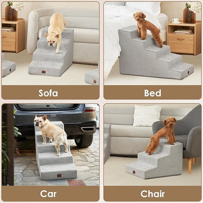 EHEYCIGA Dog Stairs for Small Dog 19.7”H, 4-Step Slope Dog Stairs for High Beds and Couch, Pet Steps with Non-Slip Bottom, Low Ramp and Larger Step Area