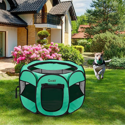 Portable Dog Playpen Crate Cage for Small Dogs Indoor Outdoor, Collapsible Pop Up Pet Cat Kitten Play Pen Tent Enclosed, Foldable Dog Kennel with Bottom Roof Cover for Rv Camping - Green