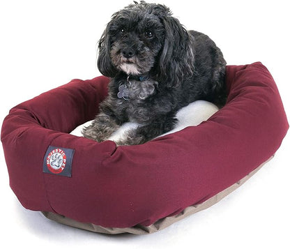 Majestic Pet 24 Inch Poly-Cotton Sherpa Calming Dog Bed Washable 24x18x7 (inch)  Cozy Soft Round Donut Dog Bed with Spine for Head Support - Pet Bed Small - Burgundy