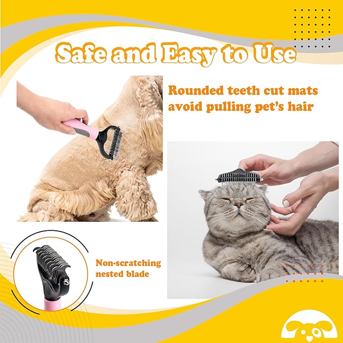 PetnBeyond Undercoat Rake - Double Sided Dematting Brush Tool for Cats and Dogs - Shedding Comb Mat Remover Deshedder - Safe Detangler - Dog Grooming Brush - Easy Mats and Tangles Removing - Cat Brush