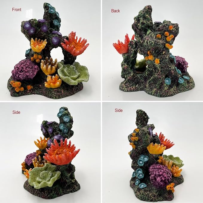 Charming Resin Coral Reef Ornament - Realistic Aquarium Decor Gift for Fish & Shrimp Hideaway, Suitable for Freshwater & Saltwater Tanks (6.1 x 4.1 x 6.1 inches)