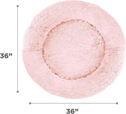 Best Friends by Sheri Original Calming Donut Dog and Cat Bed, Shag Faux Fur, Cotton Candy Pink, (36in x 36in) - Anxiety Relief for Pets Up to 100 lbs
