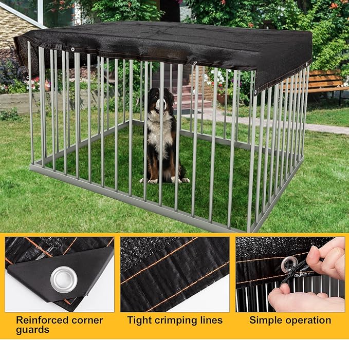 95% High Density Dog Kennel Shade Cover- 10 x 10ft Upgrade Mesh Shade Panel with Grommets- Dog Cage Sunblock Shading Cloth Net Mesh Tarp with Rope for Outdoor Dog House Large Pet Crate Chicken Coop
