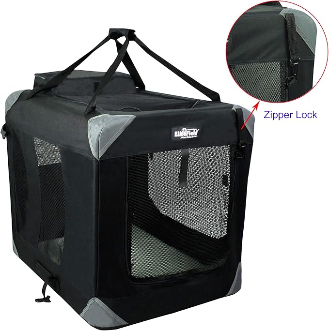EliteField 3-Door Folding Soft Dog Crate with Carrying Bag and Fleece Bed (2 Year Warranty), Indoor & Outdoor Pet Home (36" L x 24" W x 28" H, Black)