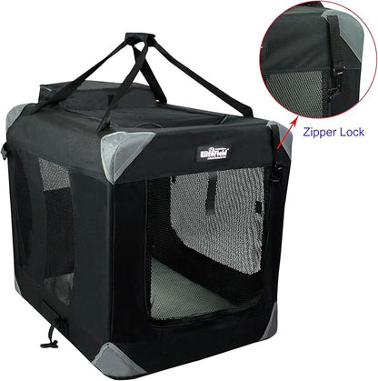 EliteField 3-Door Folding Soft Dog Crate with Carrying Bag and Fleece Bed (2 Year Warranty), Indoor & Outdoor Pet Home (36" L x 24" W x 28" H, Black)