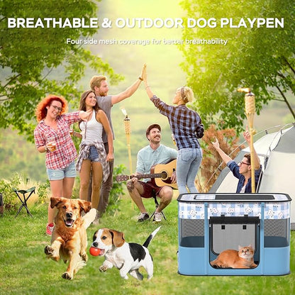 Portable Pet Playpen Cat Cages Indoor， 27.6" L x 21.7" W x 17.7" Collapsible Dog Crates Made of 600D Oxford Material Tent Kennel Playpen for Dogs Cat and Rabbit Travel Dog Playpen Indoor(S, Blue)