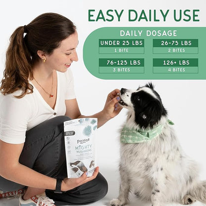 Mighty Mushroom Supplement for Dogs & Cats | for Immune System, Lumps & Bumps, Gut Health & Skin Support | Mushroom Blend with Turkey Tail, Reishi, Chaga, Maitake & Shiitake | 60 Bites