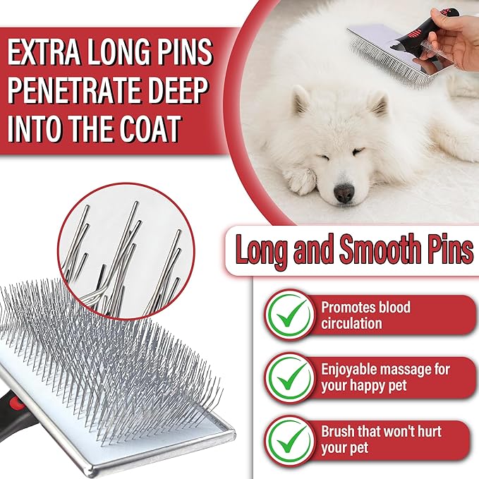 Extra Long Slicker Brush  Dog Brush for Shedding & Grooming, Detangler & Dematting Comb for Long-Haired Dogs, Doodles & Cats, Self-Cleaning Pet Brush (Style)