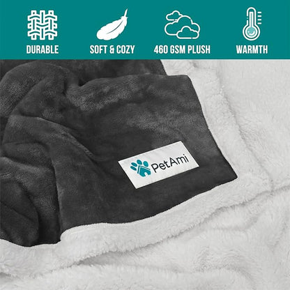 PetAmi Dog Blanket for Medium Large Dogs, Pet Bed Blanket Cat Puppy Kitten, Fleece Furniture Couch Cover Protector Sofa Car, Soft Sherpa Dog Throw Plush Reversible Washable, 40x60 Dark Gray