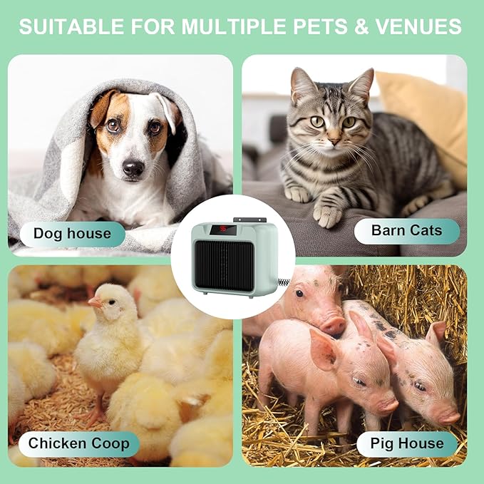 Dog House Heater for Outdoor & Indoor Use - 600W/300W Safe & Efficient Heating for Pet Houses, Chicken Coops, Rabbit Hutches - Wall-Mounted Design with Overheat Protection & Anti-Chew Cord (grey)