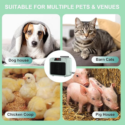 Dog House Heater for Outdoor & Indoor Use - 600W/300W Safe & Efficient Heating for Pet Houses, Chicken Coops, Rabbit Hutches - Wall-Mounted Design with Overheat Protection & Anti-Chew Cord (grey)