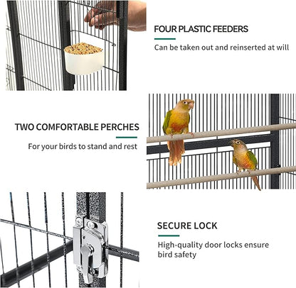 YITAHOME 53.9 inches Metal Bird Cage for Parakeets: Large Parrot Cages with Seed Catcher & Birdcage Cover with Rolling Stand & Brakes for Lovebirds Cockatiels Pigeon Finches, Black