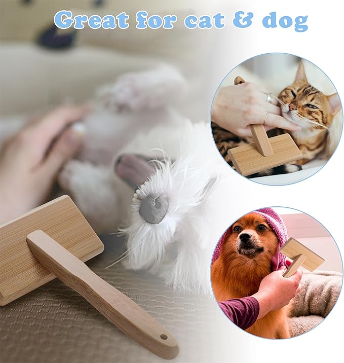 Dog Brush for Removing Shedding, Tangles and Fluff, Pin Brush for Dogs and Cats with Bamboo Handle, 1 Count, Oblong, All Hair Type, Pet Grooming Brush, Promotes Pet Relaxation