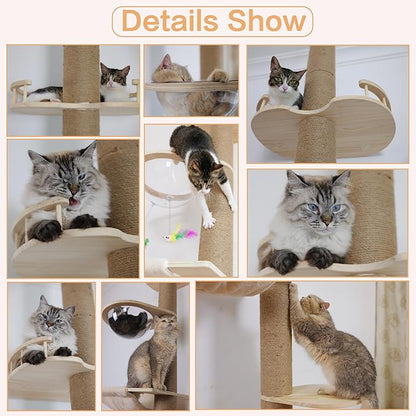 Floor to Ceiling Cat Tree Height (50-120 in) Adjustable Cat Tower 5 Tier Hemp Scratching Post High Cat Tree Sturdy Activity Tree Indoor Outdoor Cat Scratching Post Activity Center