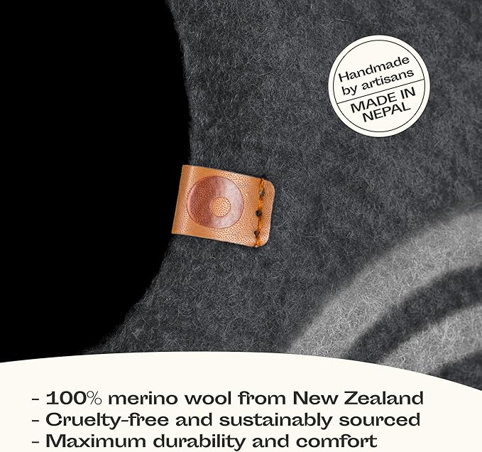 MEOWFIA Cat Cave  Premium Felt Cat Bed for Indoor Cats, Handmade 100% Merino Wool (Large, Dark Grey)