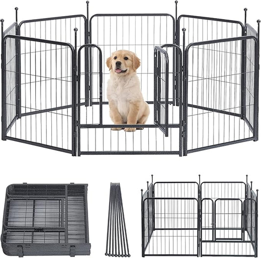 Dog Playpen, Dog Fences for The Yard, Portable Outdoor Dog Playpen for Large/Medium/Small Dogs, Foldable Metal Dog playpen, with Doors (32 Panels, 24")